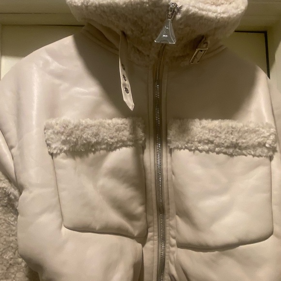 ANGULAR HEM VEGAN LEATHER BORG BIKER JACKET - Picture 14 of 16